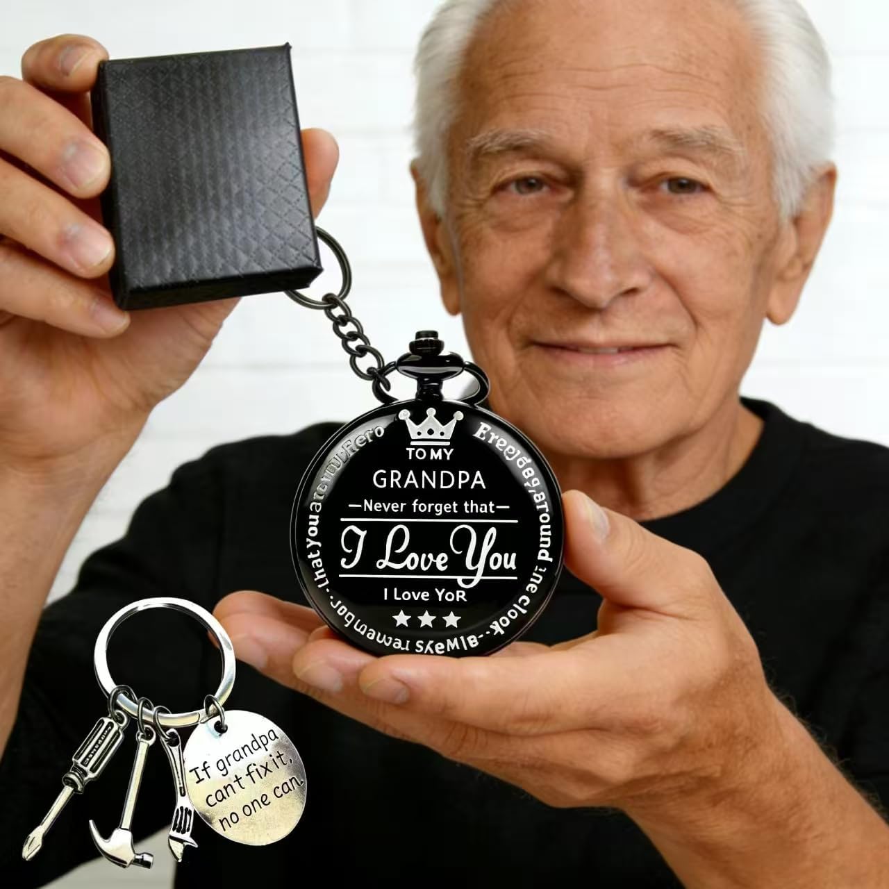 Udaney to My-Grandpa Pocket-Watch for Grandpa Best Gifts for Him Birthday Christmas Gifts, Engraved Pocket Watch with Box for Men