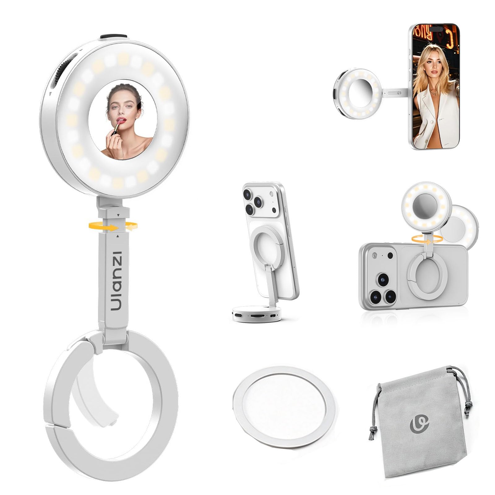 ULANZI ML05 Selfie Light for iPhone - Maglock Magnetic Phone Selfie Ring Light with Mirror, 9000K CRI≥97 Full Angle Portable LED Smartphone Fill Lighting for Travel Vlog Photo Video Recording White-picture-20