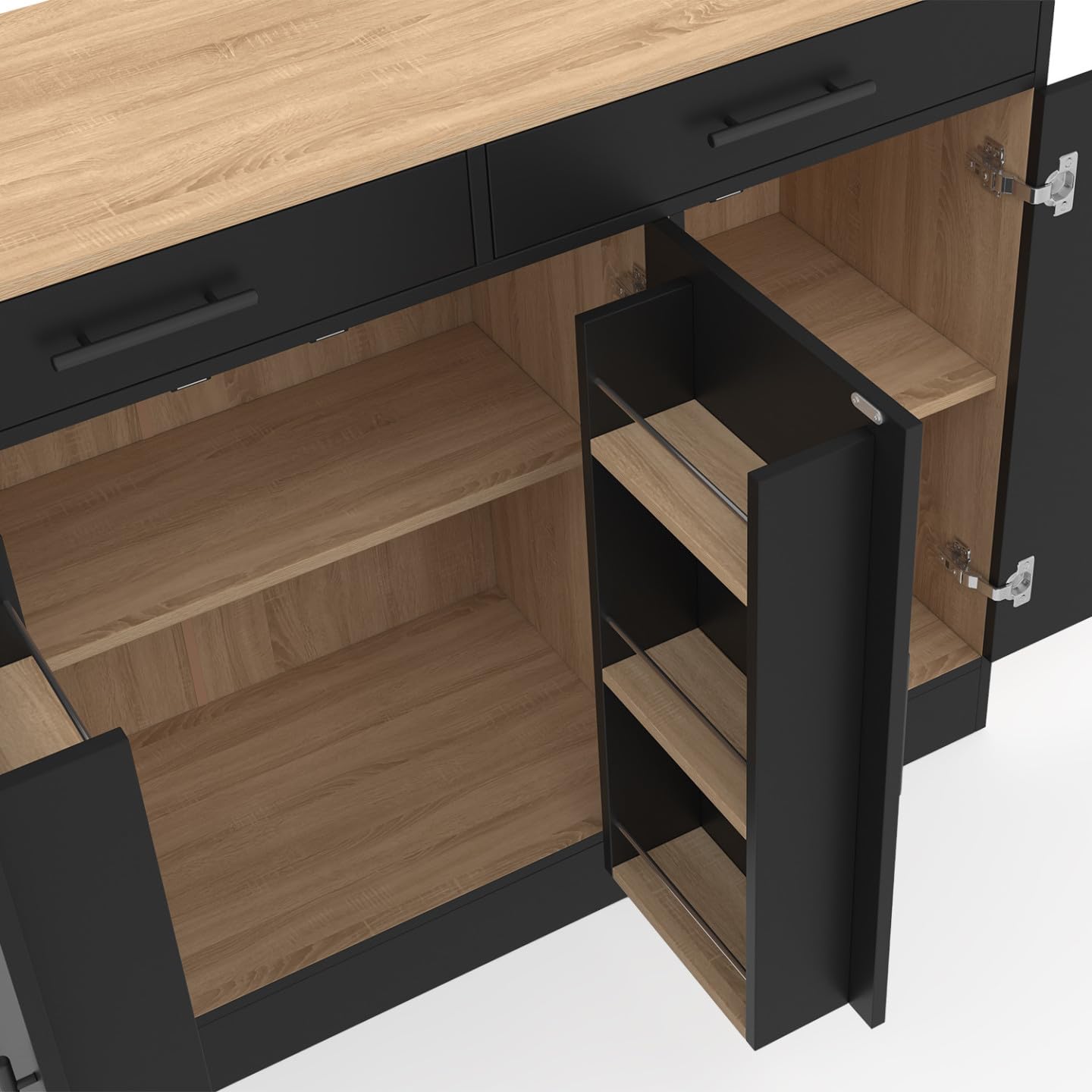 IDMarket - Buffet Bas de Cuisine 110 cm Alto façon hêtre et Noir | Avec rangements