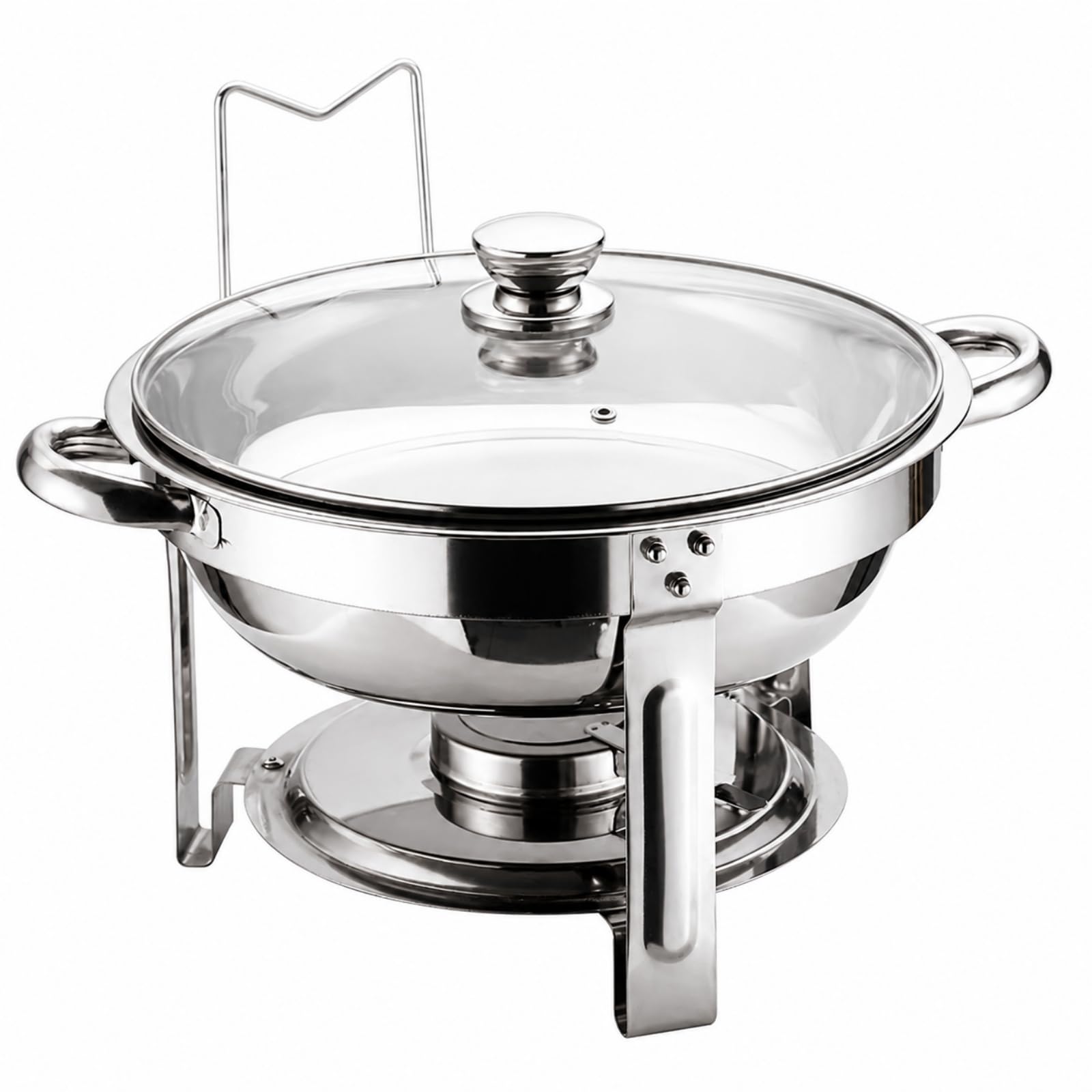 Milageto Chafing Dish Redondo 4,5 Litros con Tapa Chafing Dish con Banja Agua y smontable Chafer Acero Inoxidable, Plata