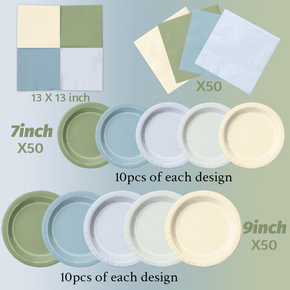CMUSKO 150pcs Dusty Blue Sage Green Plates and Napkins - Boy Baby Shower Decorations Spring Welcome Baby Tableware Set Serves 50,One Silly Goose Birthday Decorations