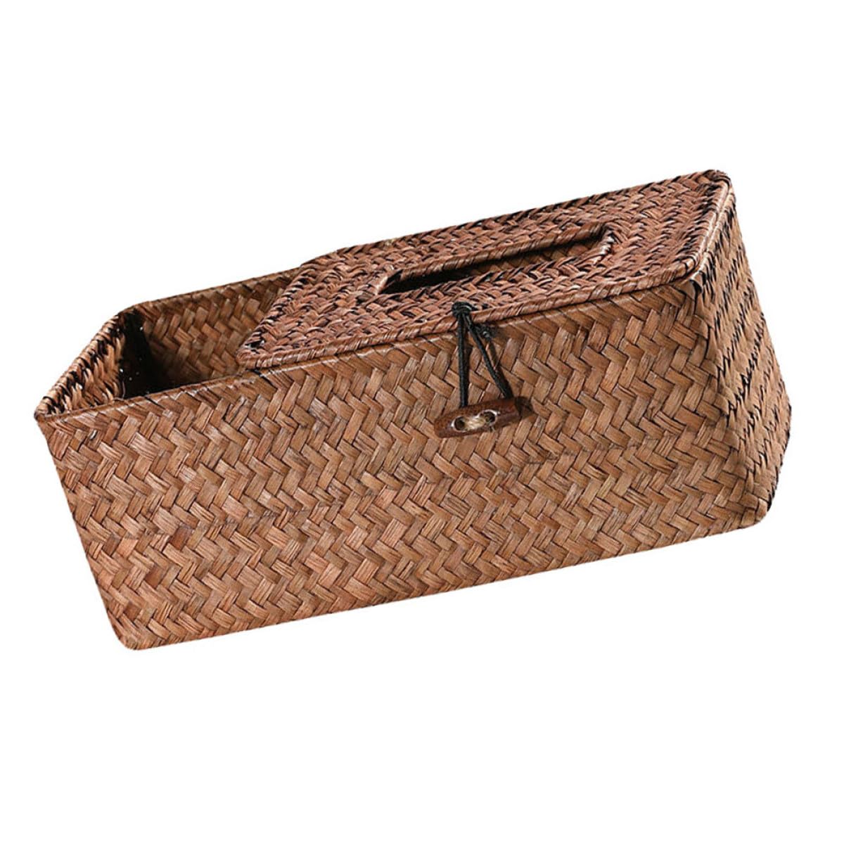 Boîte de rangement en jonc de mer avec couvercle, panier tressé multifonction compartimenté