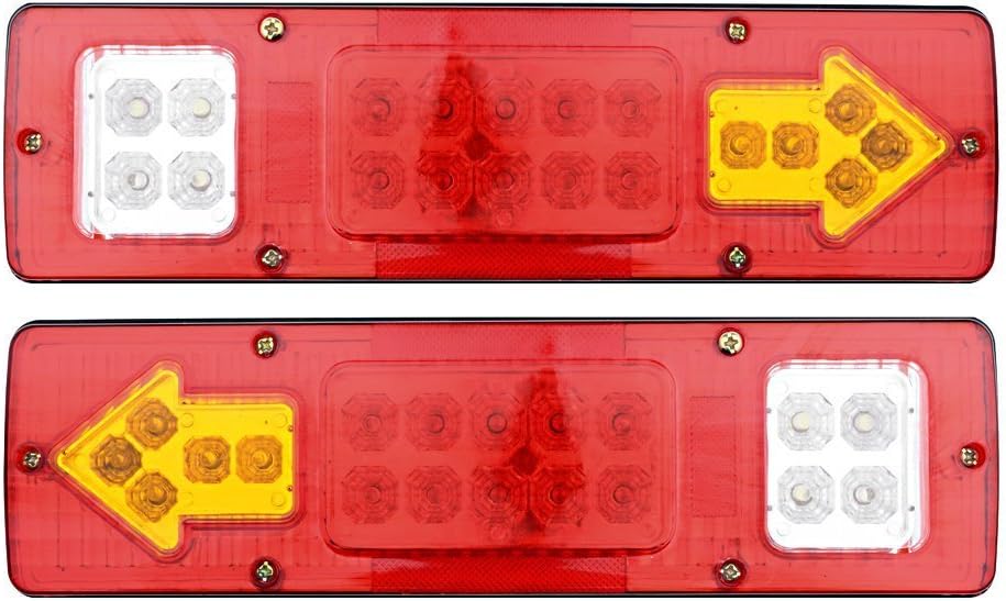RV 19 LED Trailer Tail Lights Red White-Amber Integrated Turn Signal Running Lamp for ATV Truck (12V) 2PCS