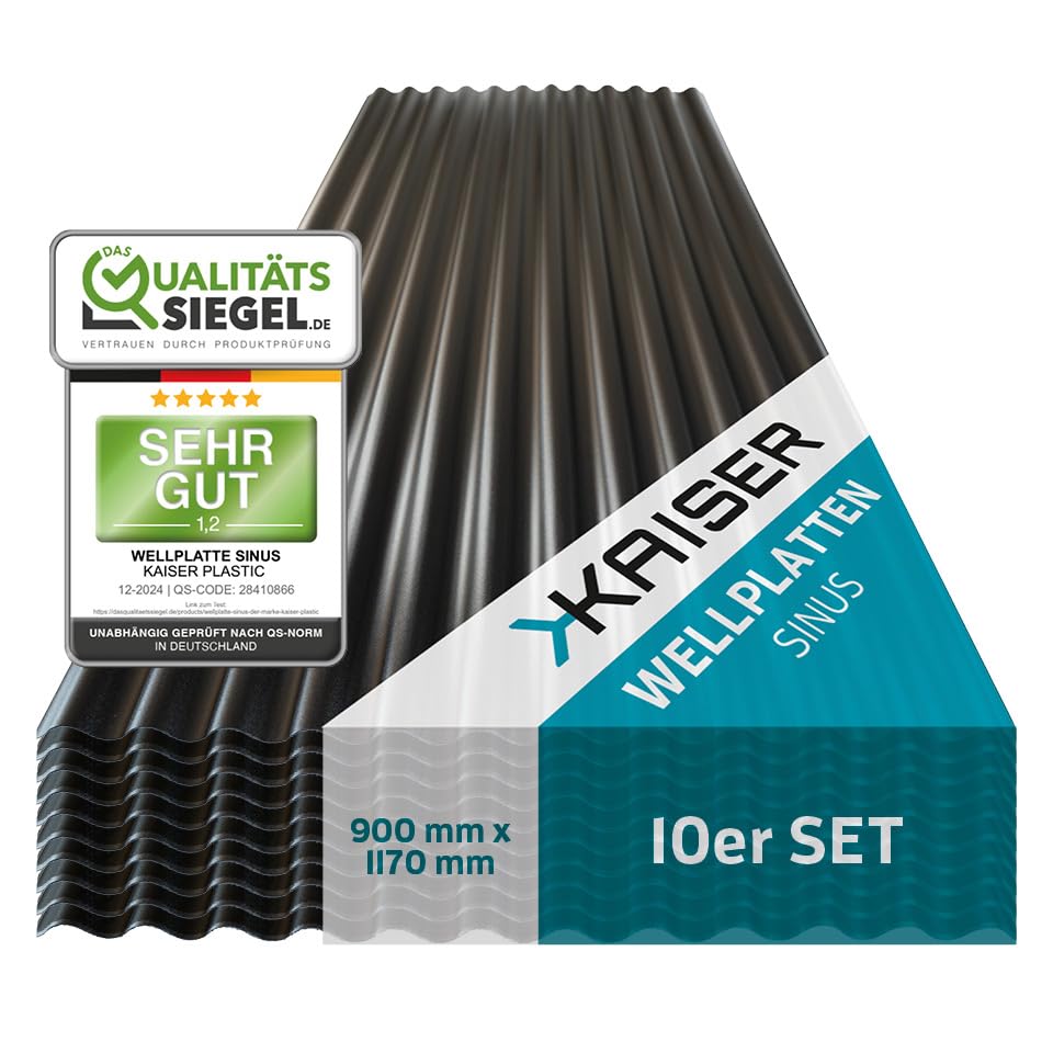 KAISER plastic® 10er Set Wellplatte | Xtra Strong (PC) | C-Struktur und schwarz | 1,2mm Stärke | Sinus 76/18 | 90 x 117 cm | Made In Germany
