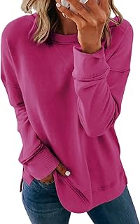 Dokotoo Moletom Feminino Grande Com Gola Redonda E Manga Comprida, Fenda Lateral, Ajuste Solto, Pulôver Básico Sólido, Túnica, Camisas, Moletons Para Mulheres, Moda Outono 2024, Rosa, Extragrande