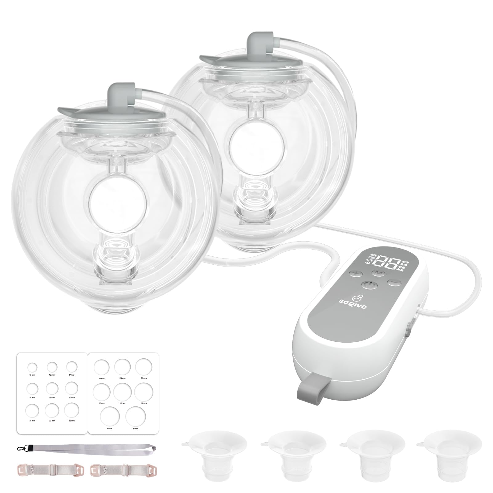 Saglve Wearable Breast Pump ABP-1308 | SPA-Level Comfort 3 Modes & 9 Levels Wearable Breastfeeding Pump, Low-Noise Electric Breast Pump Portable for Office & Home Use (27mm Shield, 21/24mm Flange)