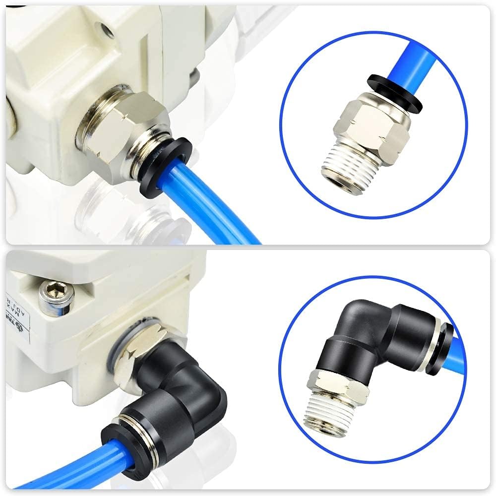 16Pcs Raccordi a gomito e diritti combinati 6MM OD tubo x 1/4 di pollice filettatura PC6-N2+PL6-N2,90 Gradi Spingere in CollegAmento Raccordo Pneumatico,Raccordi Pneumatici a Innesto Rapido