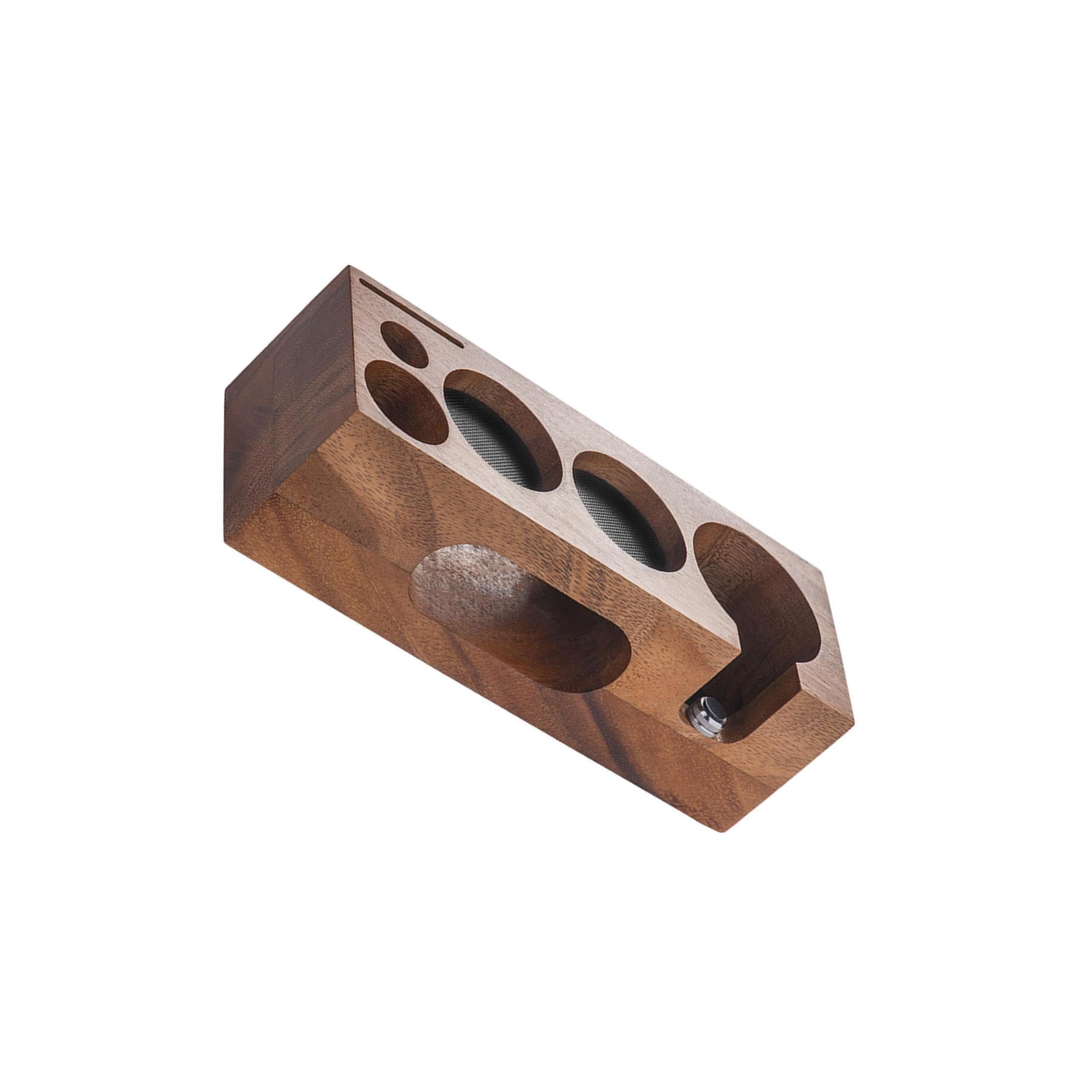 PUXZYAX Tamper For Machine Tamping Stand Barista Accessories Smooth Wood Functional Organizer 7 In 1 Barista Tamping Station Portafilter Holder 53mm Coffee, Walnut, 51mm 53mm