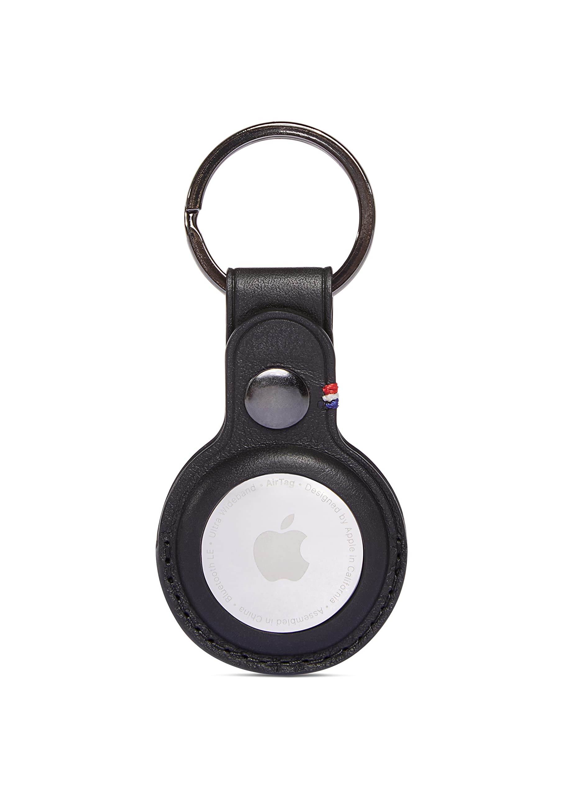 DECODEDFull Grain Leather Solid Fit Easy Install Secure Stylish Keychain for Apple AirTag (Black)