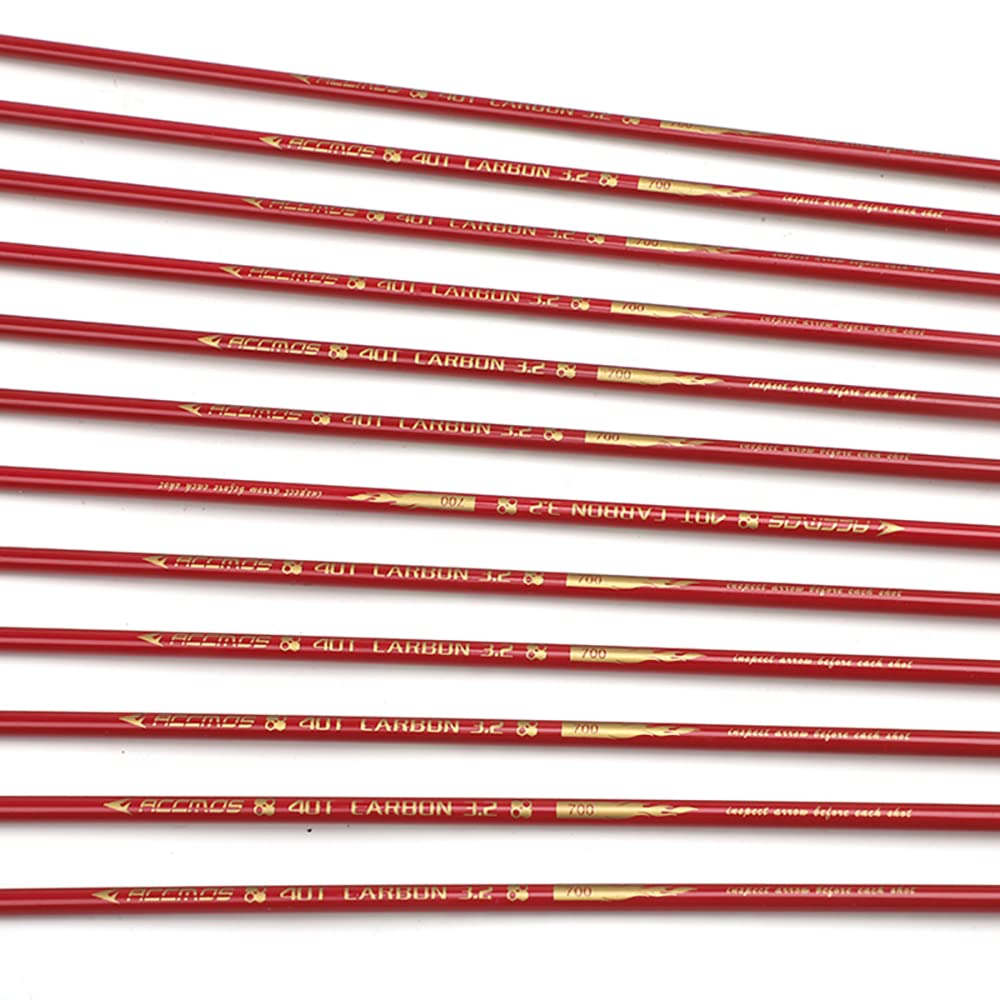 ACCMOS 6/12 pz Freccia di Tiro con L'Arco ID 3,2 mm Frecce per Bersagli, Spine 600 700 800 Caccia Frecce di Pratica 40T High Carbon con Anello in Alluminio Antideflagrante (31inch, 12pcs Spine 700)