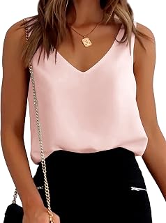 Ekouaer Damen Satin Unterhemden Tank Top Seide Cami Camisole V-Ausschnitt Basic Tanks XS-XXL,Rosa,L