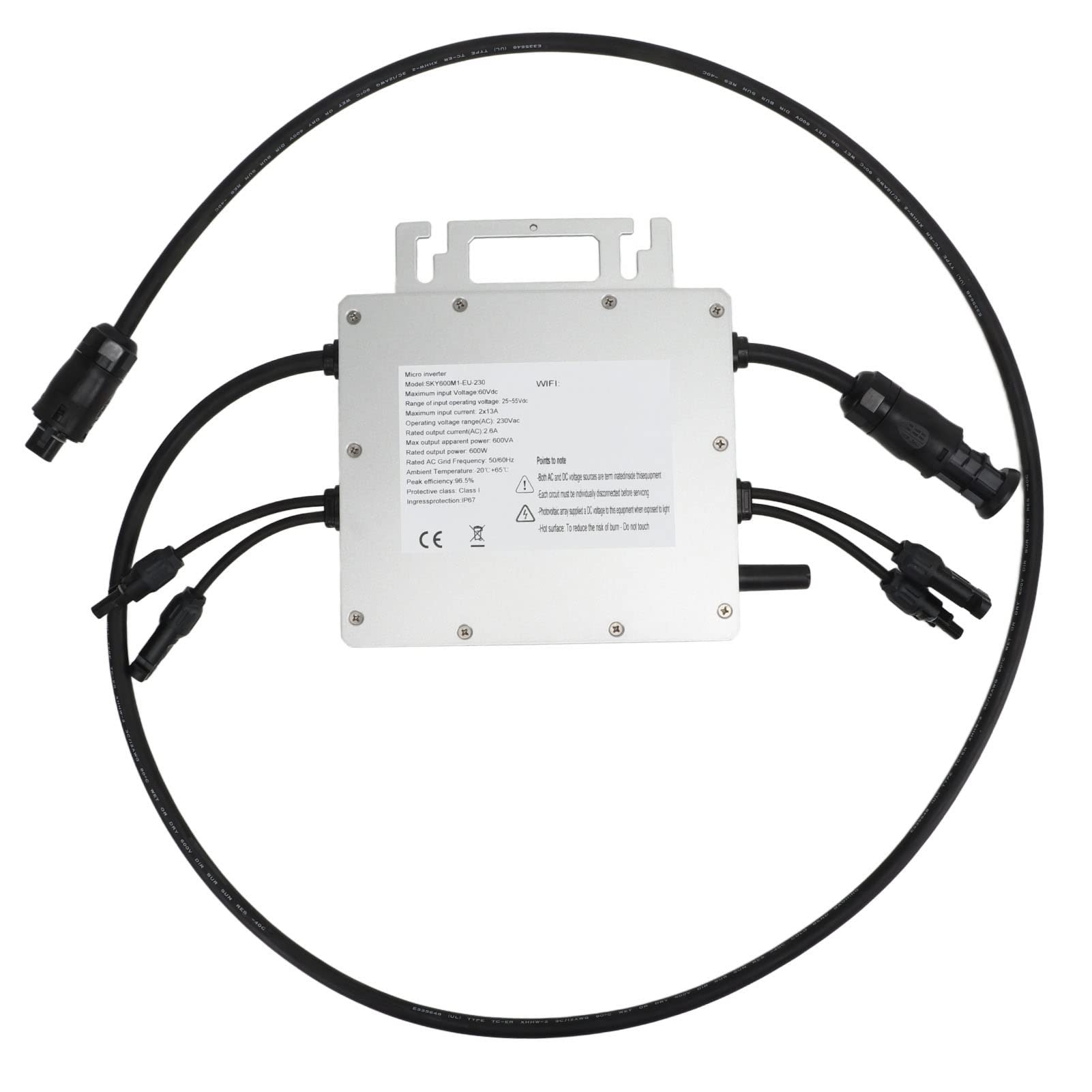 Fafeicy Mikroinwerter Aluminiowy Falownik Solarny 600W 230V WIFI IP67, do