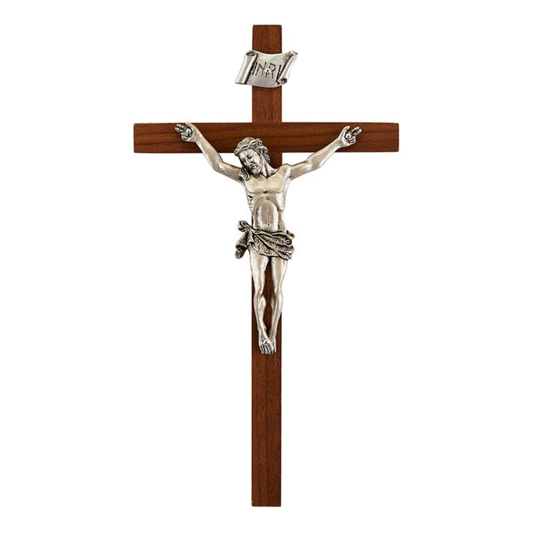 Crucifijo de madera de nogal selecta y Cristo de peltre artesanal de 8" 8