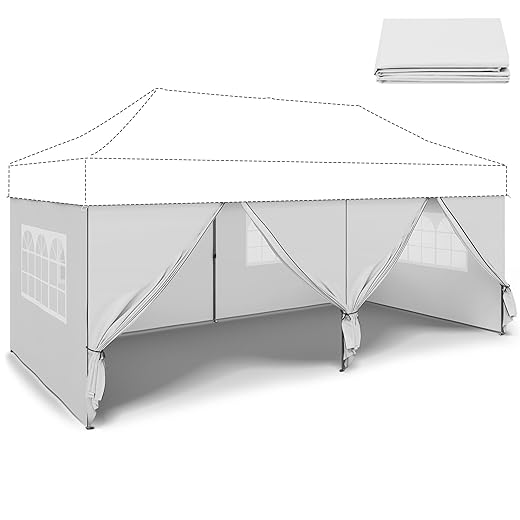 GDY 10x20ft Pop Up Canopy Tent with Sidewalls, Outdoor Canopy, Beach Tent, Easy Set up Gazebo for Events, Parties, White (Only Sidewalls).