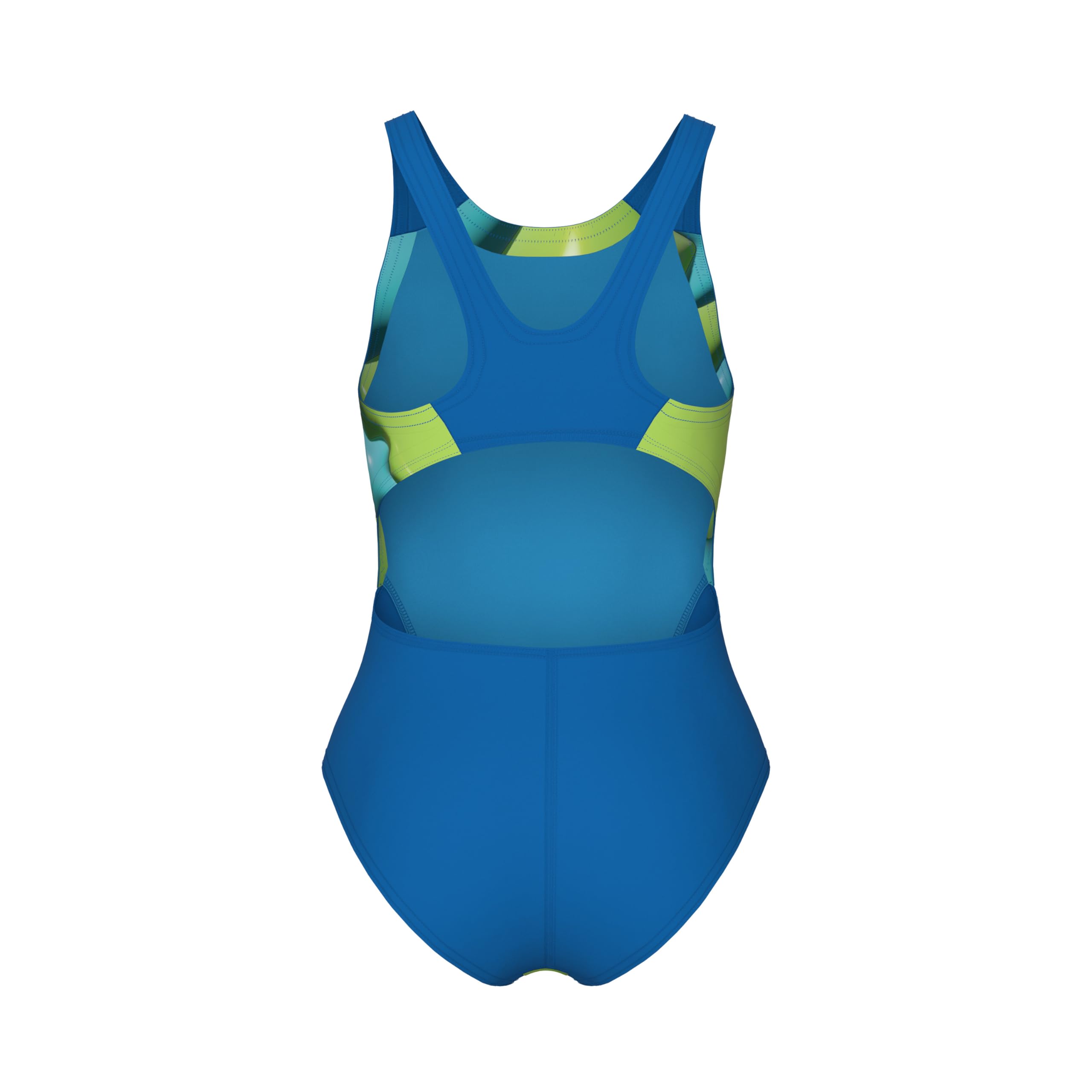 ARENA Girls' Standard Performance Star Shaped Swim Tech Back One Piece Swimsuit, Blue River/Soft Green Multi