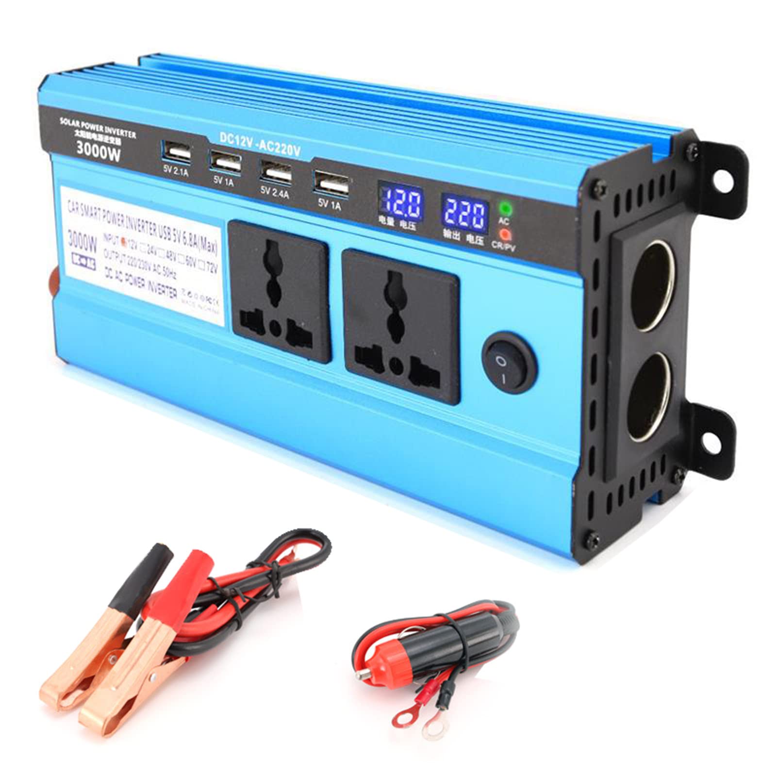 DC 12V 24V 48V 60V bis 220V Modifizierter Sinus Wechselrichter 3000W 4000W 5000W Fahrzeug Heimstrom Spannungswandler mit Doppelter Digitaler Anzeige,3000W-12V