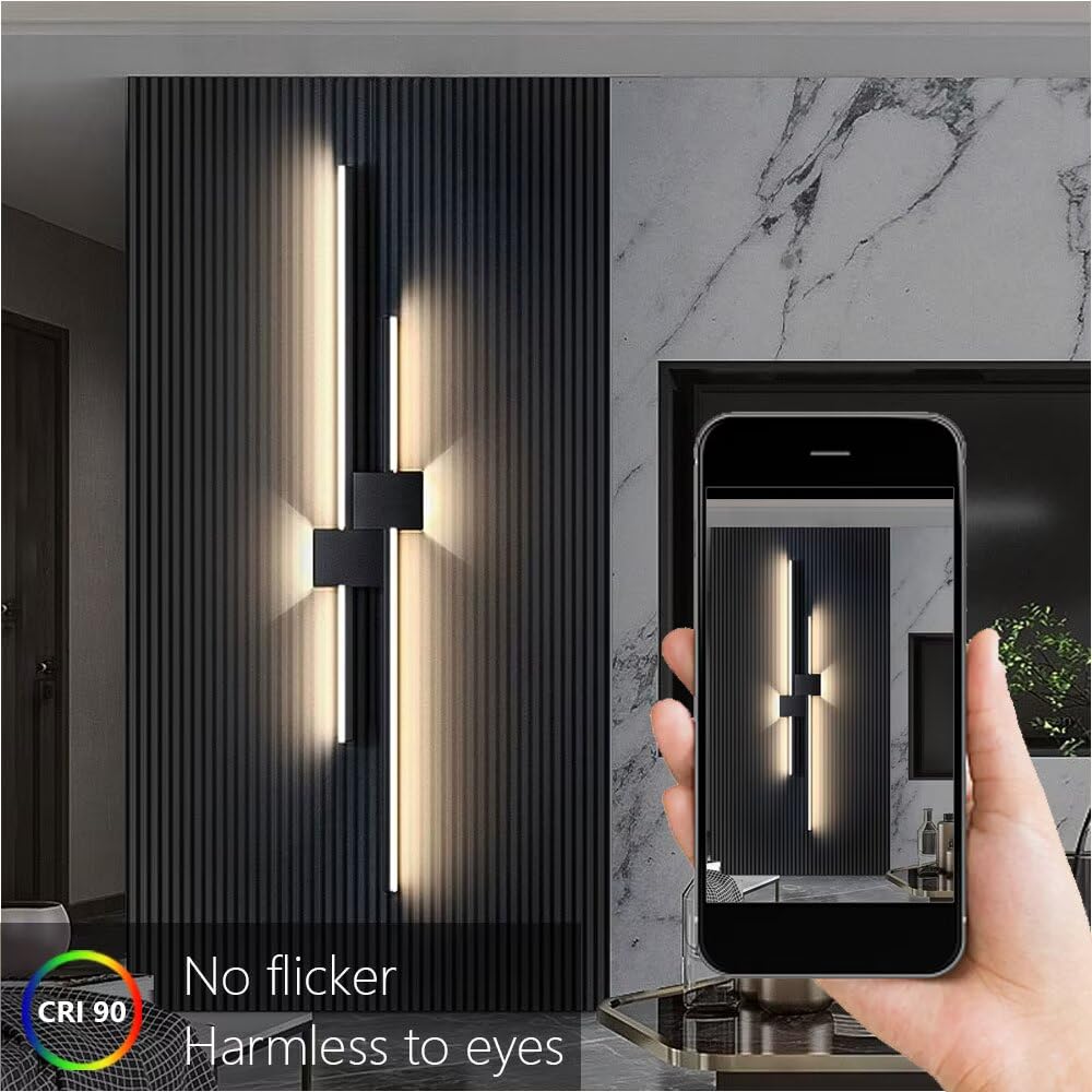 LED Applique da Parete Interno Lunga 120cm, Nero Linea Lunga Lampada da Parete Moderna 34W 3000K Minimalista Applique Lineare da Parete Lampada Muro Up Down per Soggiorno Camera da letto Bagno