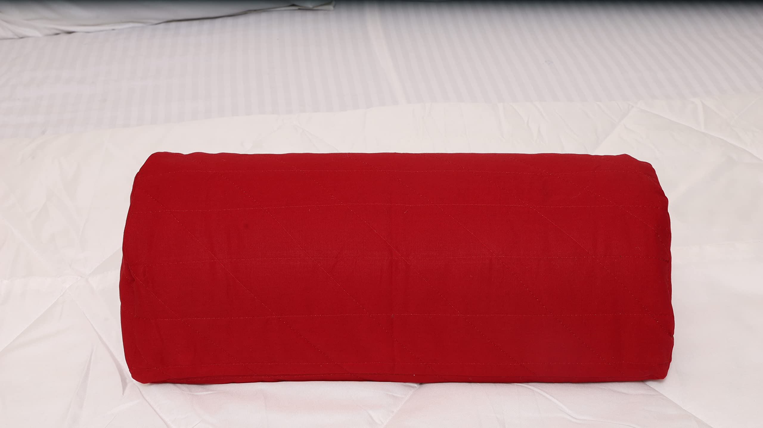 Halfmoon Bolster Pillowcase - Quilted Cotton Cushion Cover - Removable Washable (Burgundy, 20.5