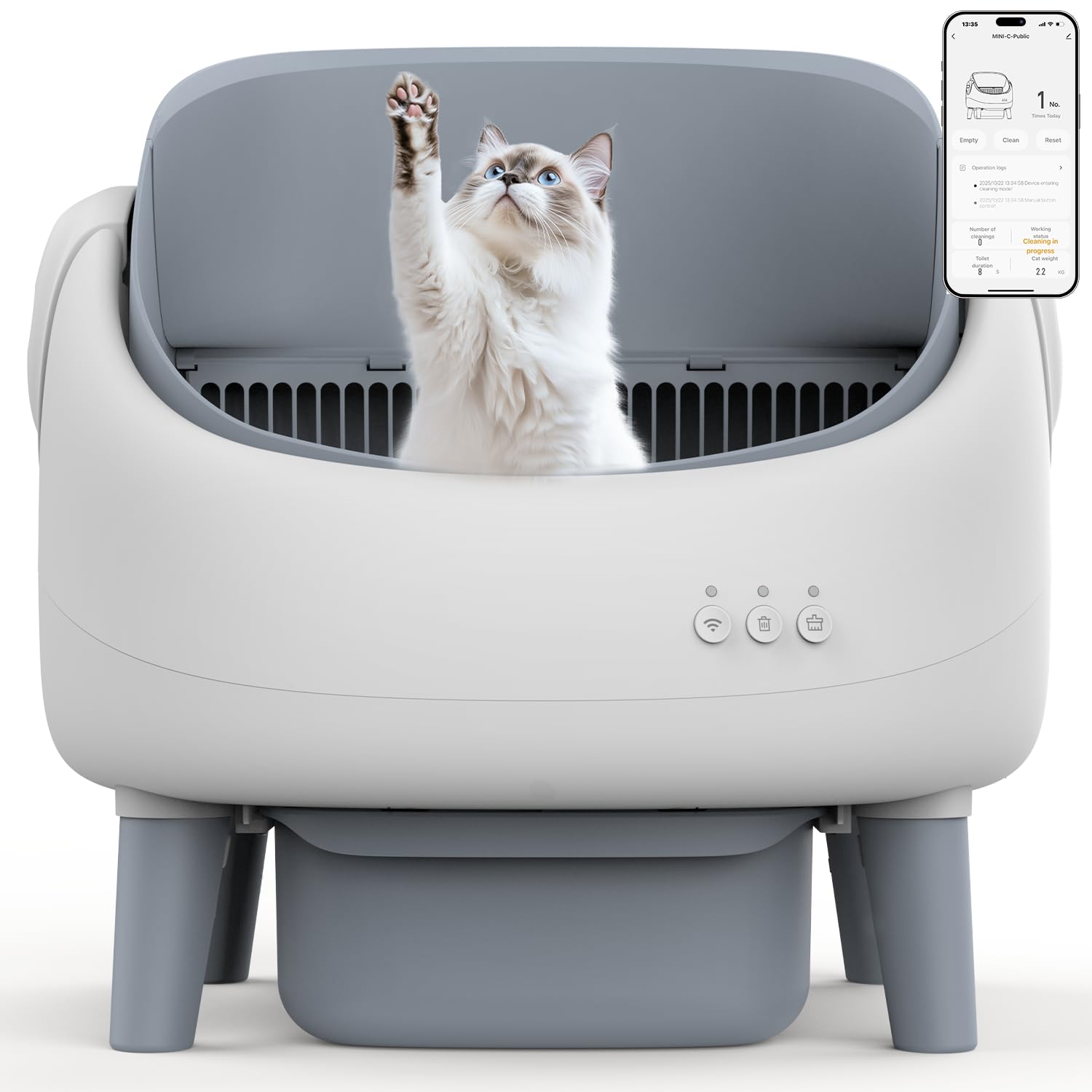 Self Cleaning Cat Litter Tray, Open-Top Automatic Cat Litter Box with APP Control, Dual Safety Sensors Anti-pinch Smart Robot, Includes Trash Bags, Suitable for Multi-Cats