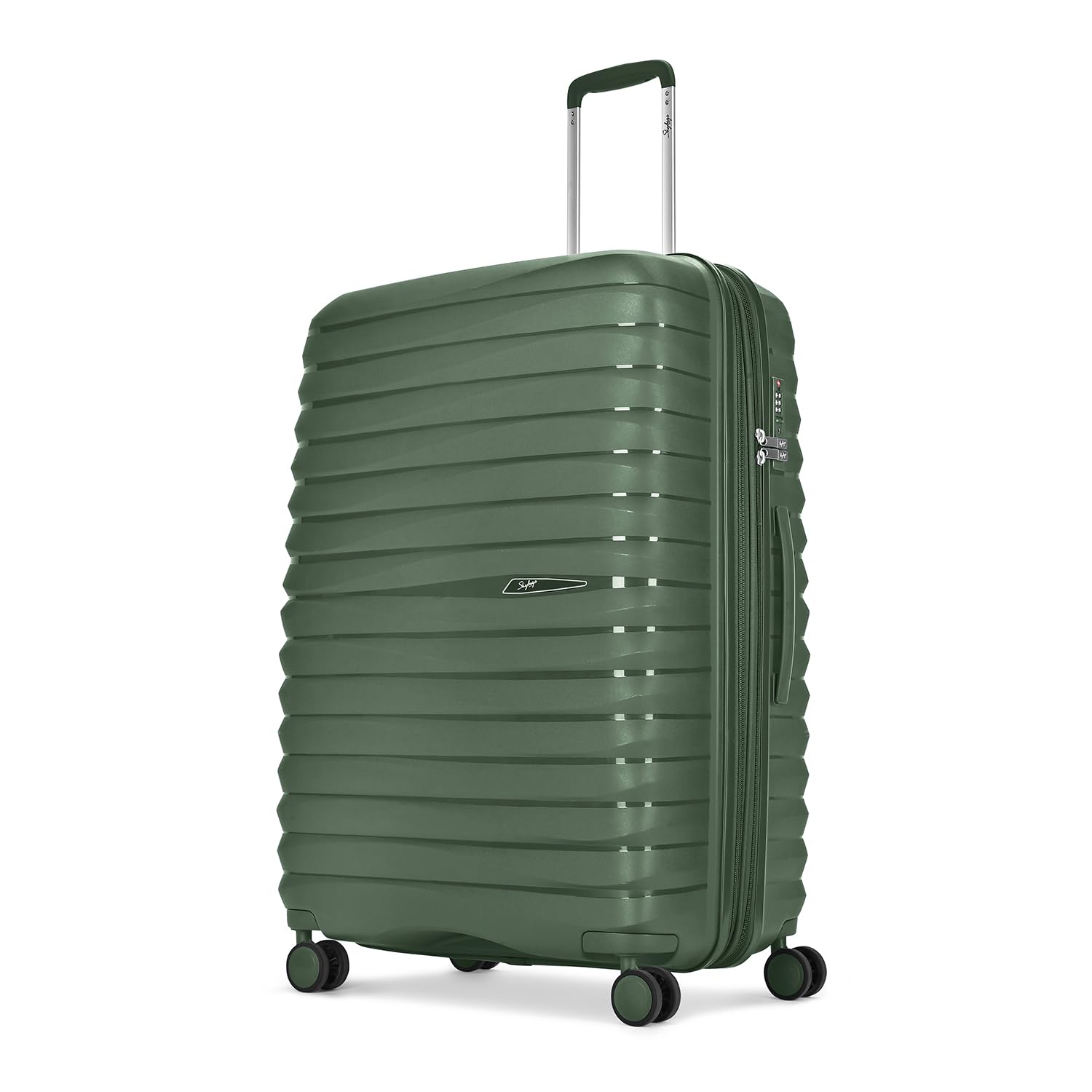 Skybags Large Polypropylene Float Max Check-in Trolley Bag -, 76cms | Premium Hard-Sided Luggage for Travel with Smooth 8 Wheels Double Spinner & Flushed TSA Lock - Green