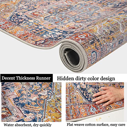 Famibay Vintage Hallway Runner Rug With Rubber Backing 2X6 Rug Runners For Hallways Non Slip Washable Runner Rug Low Pile Cotton Weave Traditional Floor Rug Runner For Kitchen Hallway Entryway thumb #4