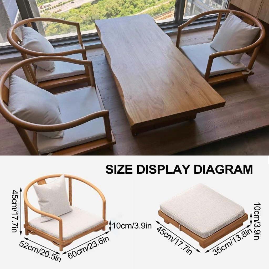 Silla de meditación de suelo, silla de cojín tatami de madera, silla de salón con ventana de bahía con cojín suave, para leer, televisión, juegos en dormitorio, dormitorio y rincones de ventana de