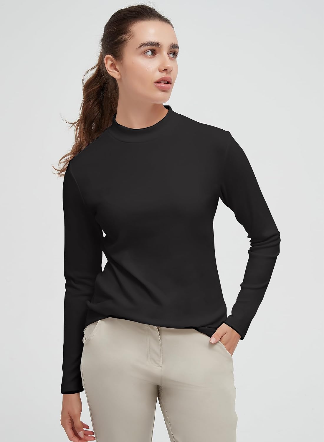 Hiverlay Women's Thermal Shirts Mock Neck Long Sleeve Tops Fleece Base Layer for Workout Athletic Warm Cold Weather