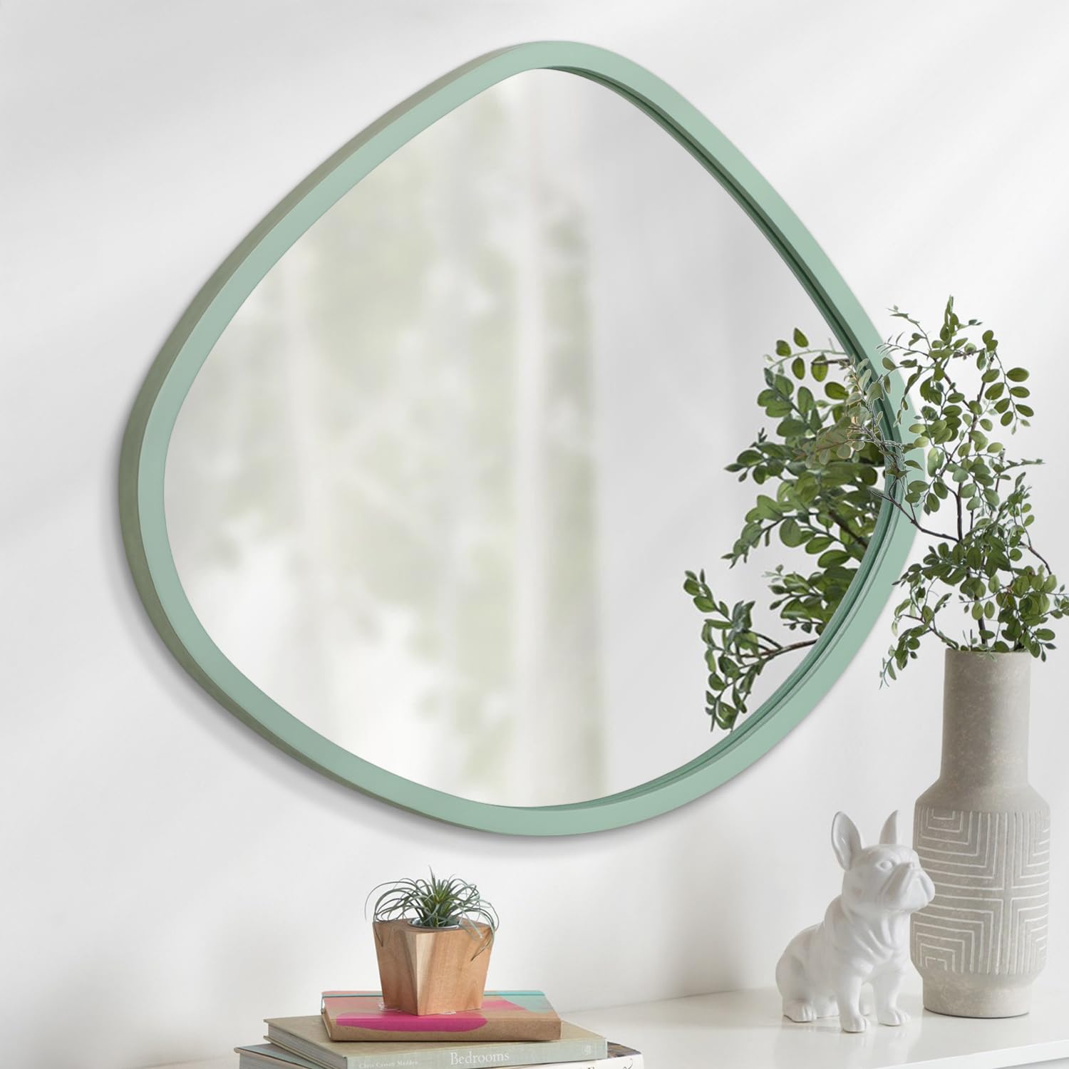 AOAOPQ Wall Mirror for Bathroom Vanity, Entryway Living Room with Metal Frame for Home Decor Light Blue