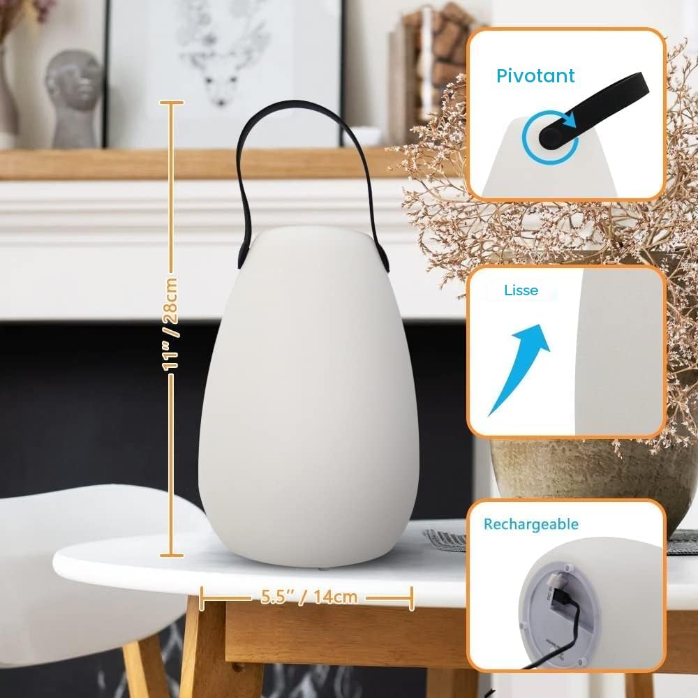 FUYO Lampe de Table Extérieure Rechargeable LED 8 Couleurs Dimmable Lampe de Table Sans Fil avec Télécommande, 4 Niveaux d'intensité Variable, IP44 étanche pour Chambre Jardin Patio