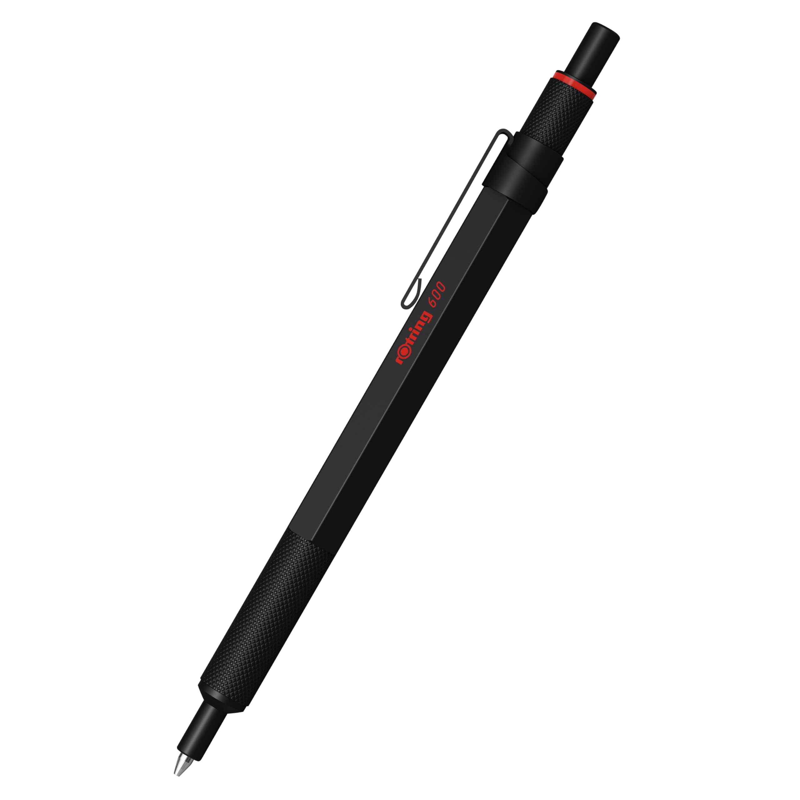 rOtring 600 Gel Pen & Velvet Case | 0.55 mm | Black Ink | Black Metal Body Pen | Non-Slip Knurled Grip & Hexagonal Barrel | Refillable - Image 2