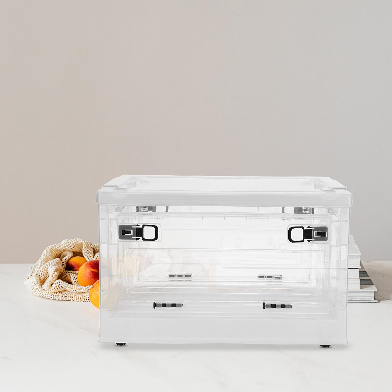 Garneck Stapelbare Faltbare Aufbewahrungsbox mit Rollen 29 Liter Transparente Kunststoffbox mit Deckel für Schlafzimmer Büro Studentenwohnheim