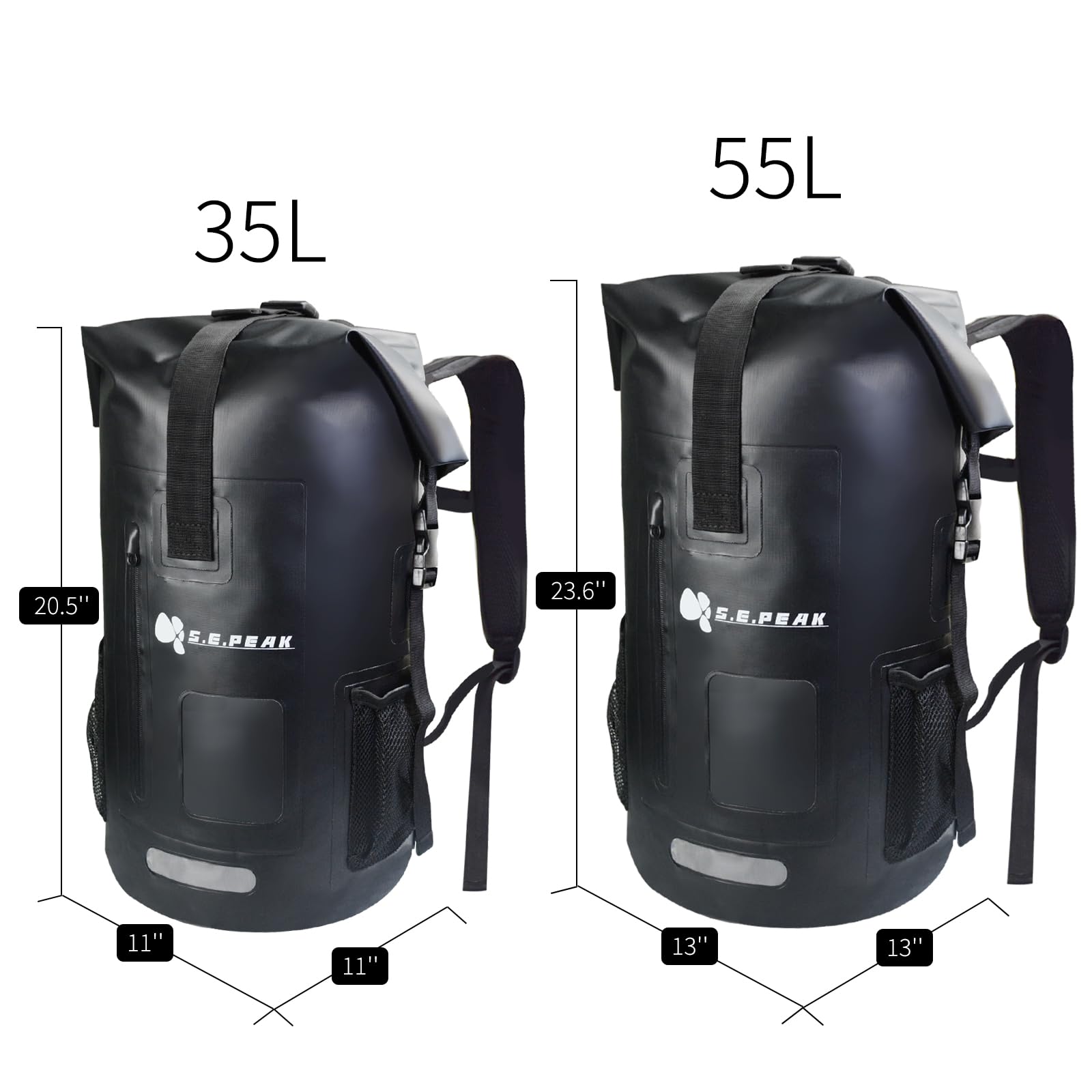 SEPEAK Wasserdichter Marine-Trockensack, Roll-Top-Rucksack, robuster Trockensack für Kajakfahren, Bootfahren, Schwimmen, Tauchen, Surfen, Rafting, Angeln, Camping, Wandern, mit reflektierenden