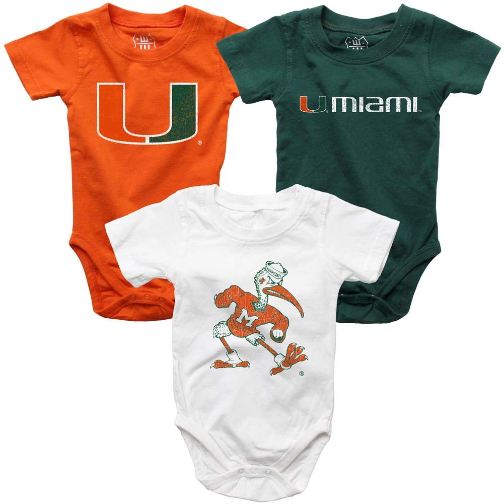 Wes and Willy Infant University of Miami Hurricanes Bodysuits 3 Pack Organic Cotton Set