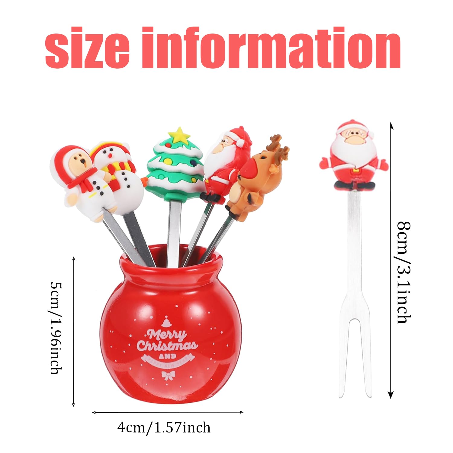 5 Pcs Christmas Fruit Fork with Ceramic Jar Holder Mini Stainless Steel Salad Fork Cartoon Santa Claus Xmas Tree Fruit Picks Cake Dessert Food Picks — Amazon image 3