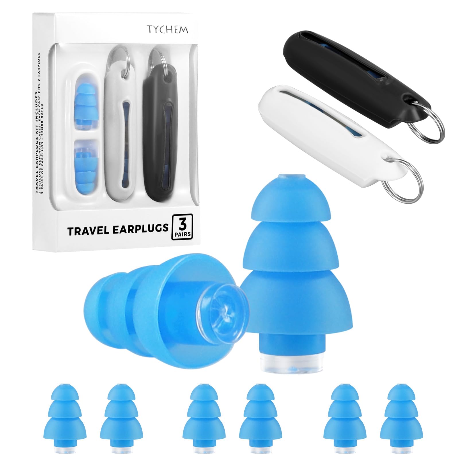 CkbuityQuiet Ear Plugs for Sleep, Noise Cancelling Earplugs for Sleeping, Reusable Ear Protectors Earplanes in Flexible Silicone for Noise Reduction with 6 Ear Tips and 2 Earplug Cases(Blue)