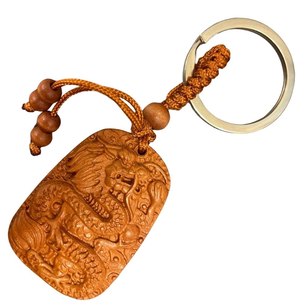 DAZUMA Keychain with Dragon Roots, Strap, Wood Carving, Good Luck, Feng Shui, Goods, Financial Luck, Natural, Wood, Roots, Blue Dragon, Engraved (Bill/Gift) : Clothing, Shoes & Jewelry