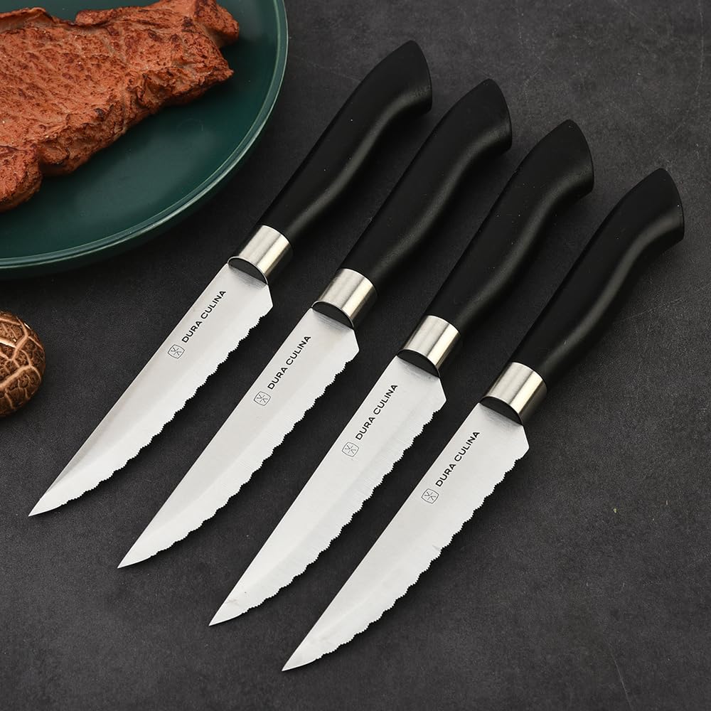 DURA LIVING Steak Knives Set of 8, Kitchen Knife Sets with Steel Blades for Precise Cutting, Lightweight Steak Knife Set Stainless Steel & Durable, Serrated Steak Knives