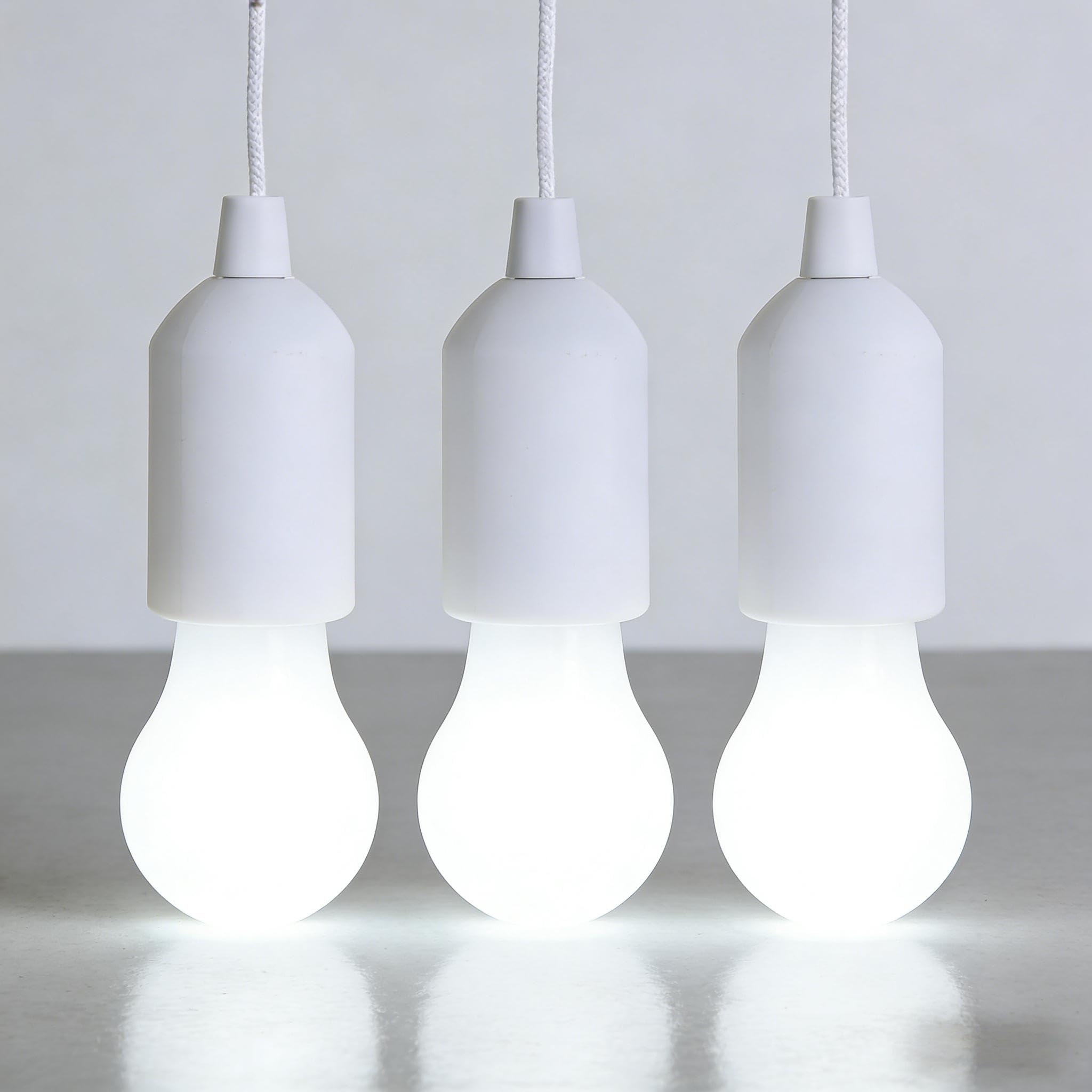 POCKETMAN 3 Pack LED Pull Cord Light Bulb, Battery Operated, Camping Tent Hanging Night Lamp, White Light Portable Night Light for Party, Weddings, Festivals Lighting, Camping(White)