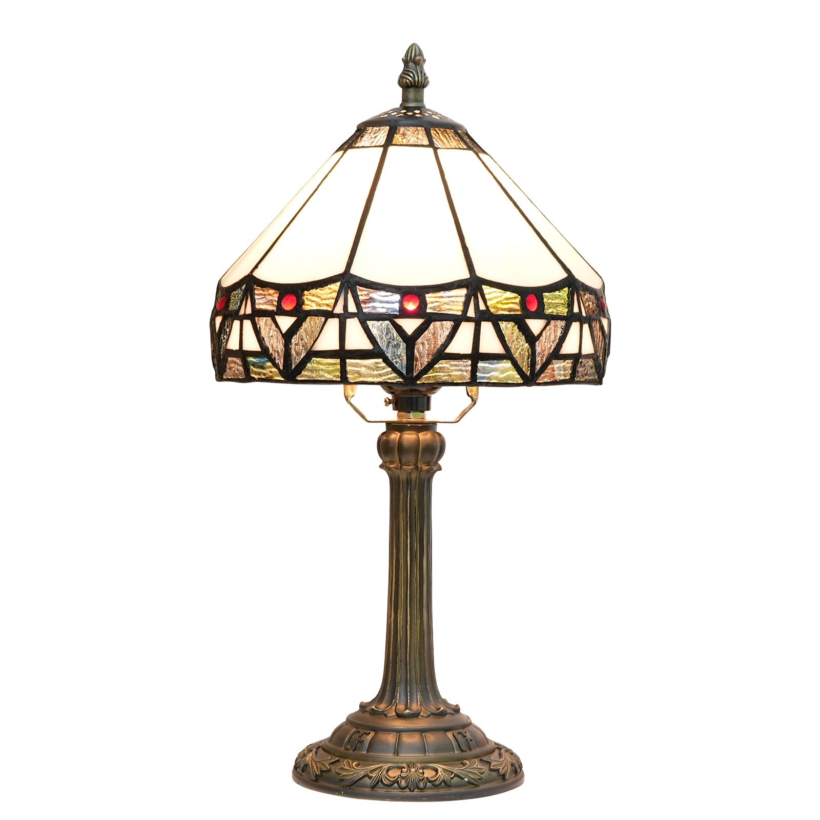 Lámpara de mesa estilo Tiffany de 8 pulgadas con vitrales, estilo romano vintage Art Déco, pequeña lámpara de escritorio for lectura, mesita de noche, dormitorio, sala de estar y oficina.