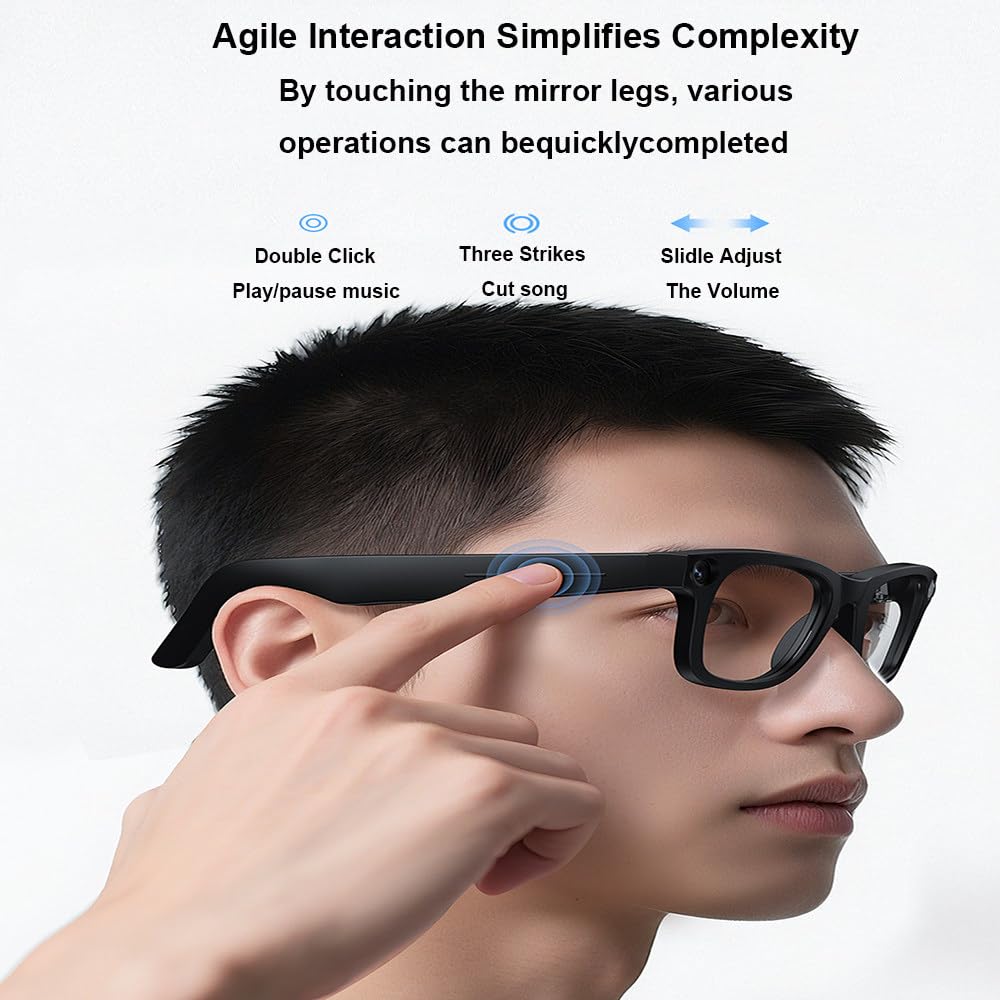 Gafas con IA para Hombre,Mujer,Grabación HD De 1080p,Identificación Abierta,Tecnología Antivibración,Almacenamiento De 32G,Juego De 2 Lentes,Toque Inteligente,Traducción En Tiempo Real Black