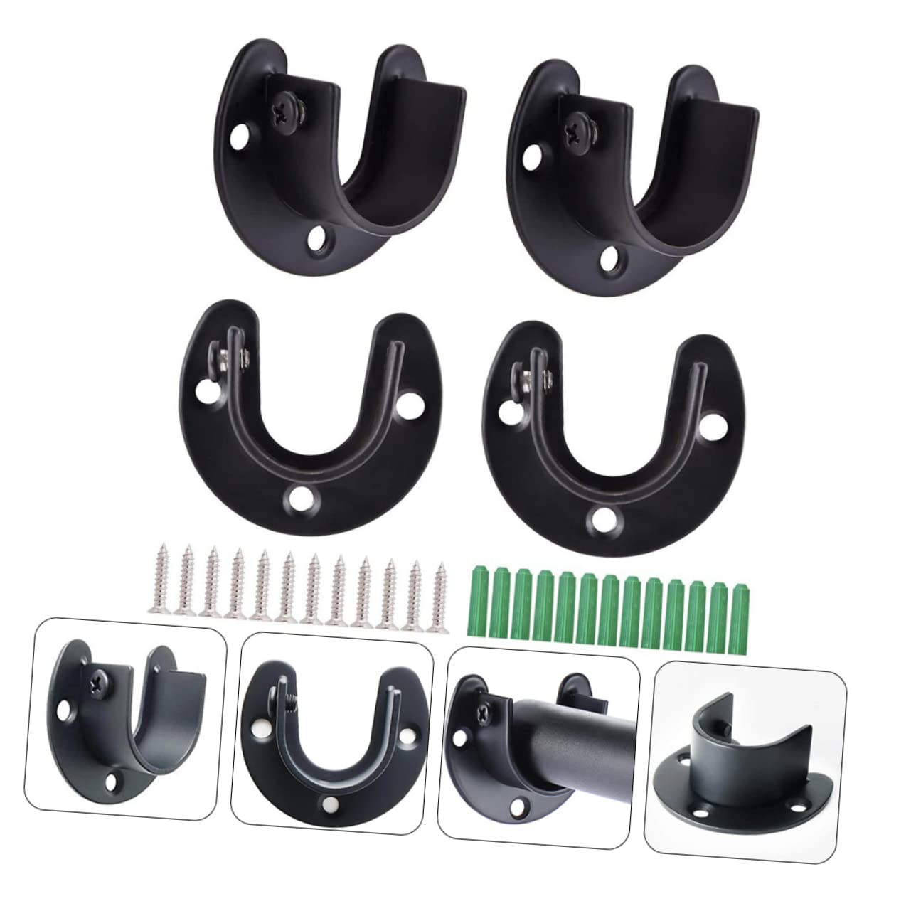 Levemolo 1Set Stainless Steel Closet Pole Socket Rod Holder for Shower Curtain Easy to Install for Bathroom and Closet Use with Screws