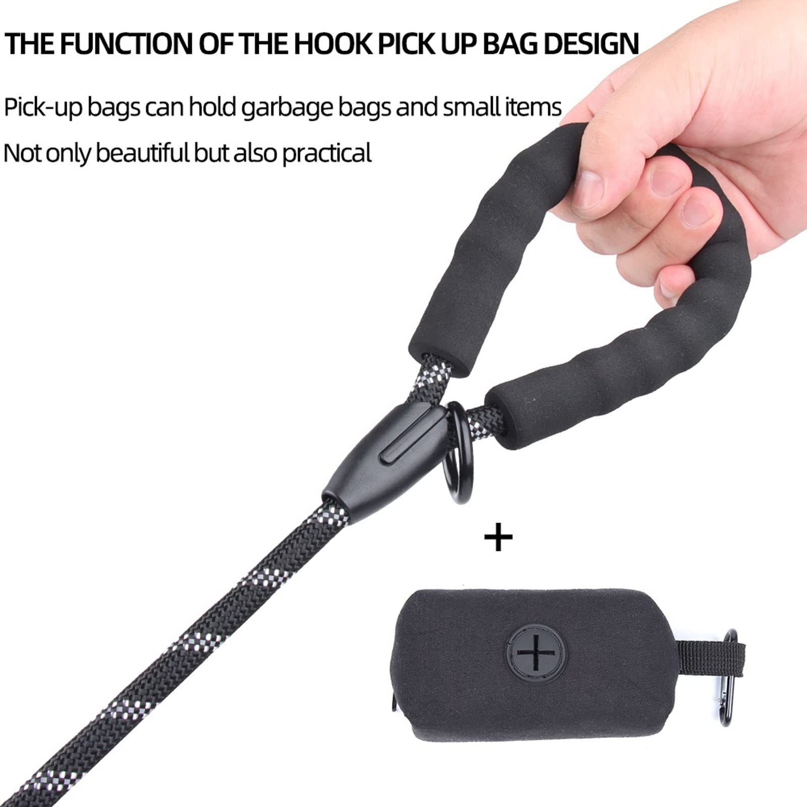 XIANGFAGS Correa Perro Correa for Mascotas Reflectante Fuerte de 1,5 M de Largo con cómodo Mango Acolchado dispensador de Bolsas de Basura Correas duraderas de Entrenamiento Resistente