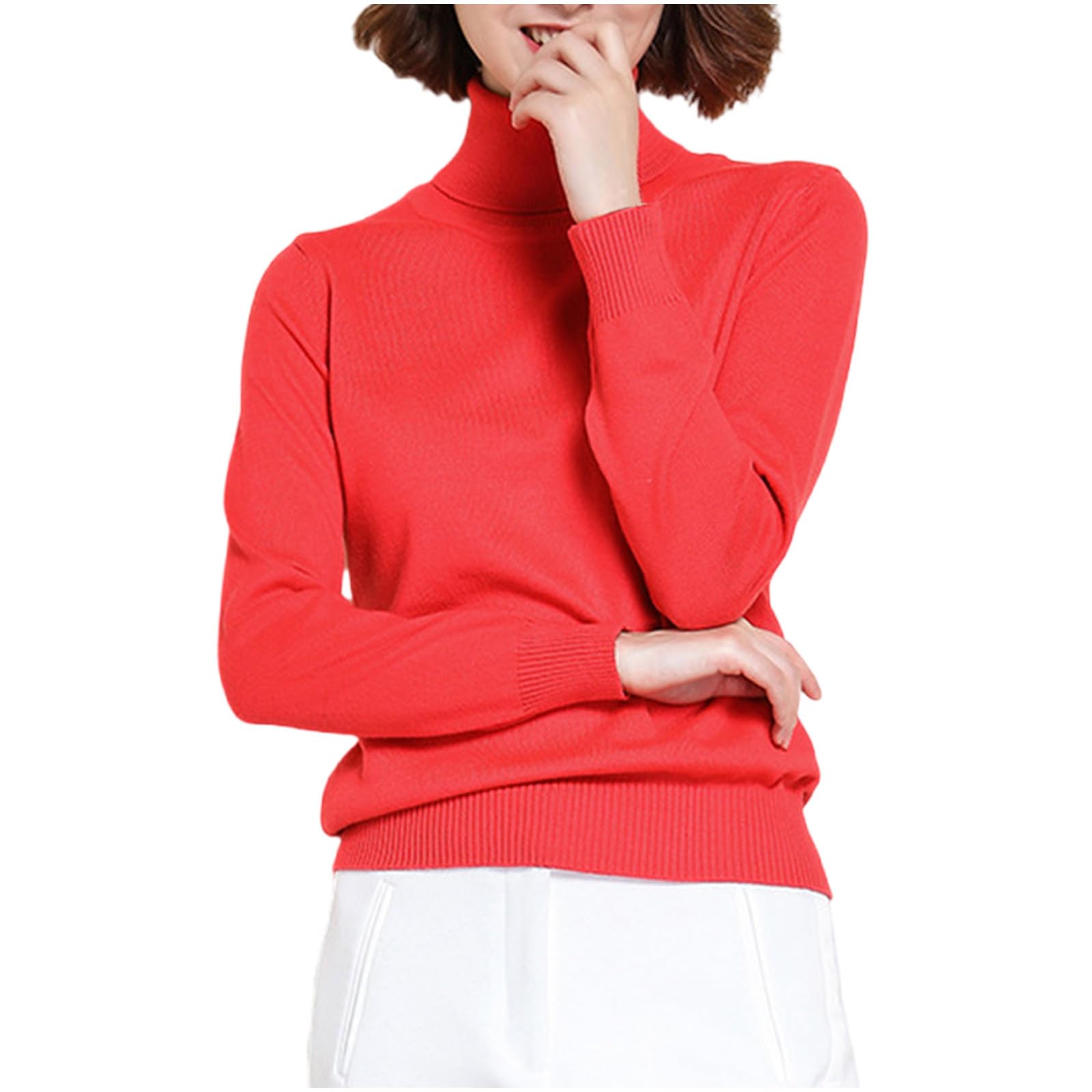 Sweaters for Women Fashion Casual Long Sleeve Turtleneck Sweater Lightweight Knit Pullover Classic Fall Jumper Tops
