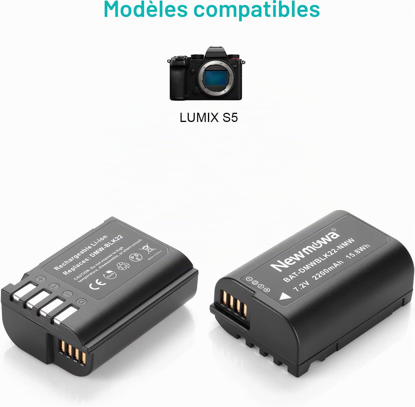 Newmowa DMW-BLK22 Batterie (2 accus) et Chargeur Double USB pour Panasonic