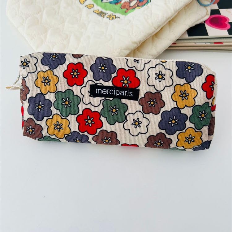 Image of Flower Prints Pencil Pen Pouch Purse Bag Cosmetic Case Organizer Soft Cotton Canvas (C)