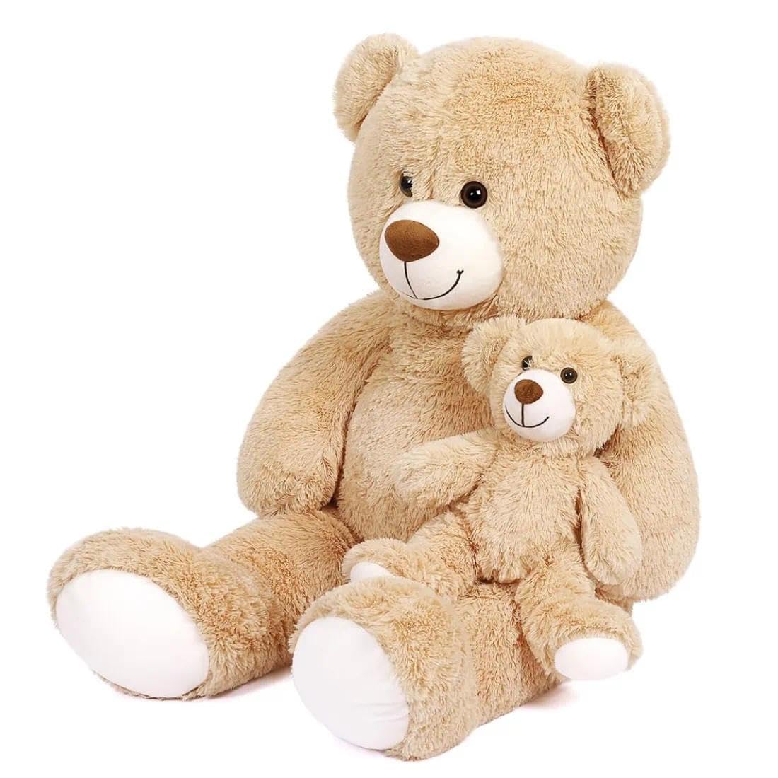 SNOWOLF Oso de Peluche Gigante de 100 cm con 1 Ositos pequeños de Peluche de 35 cm, Regalo para niños, niñas, cumpleaños, Navidad, San Valentín (marrón Claro, 100 cm)