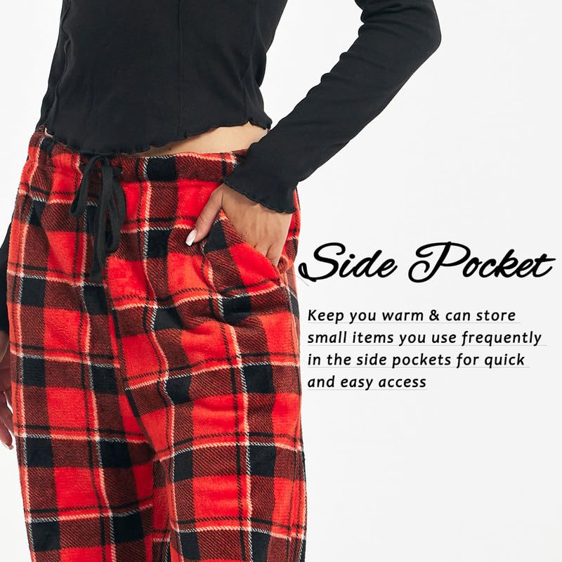 3-Pack Womens Flannel Pajama Pants – Soft Plaid PJ Bottoms with Pockets, Cozy Fleece Lounge Sleepwear Pants4
