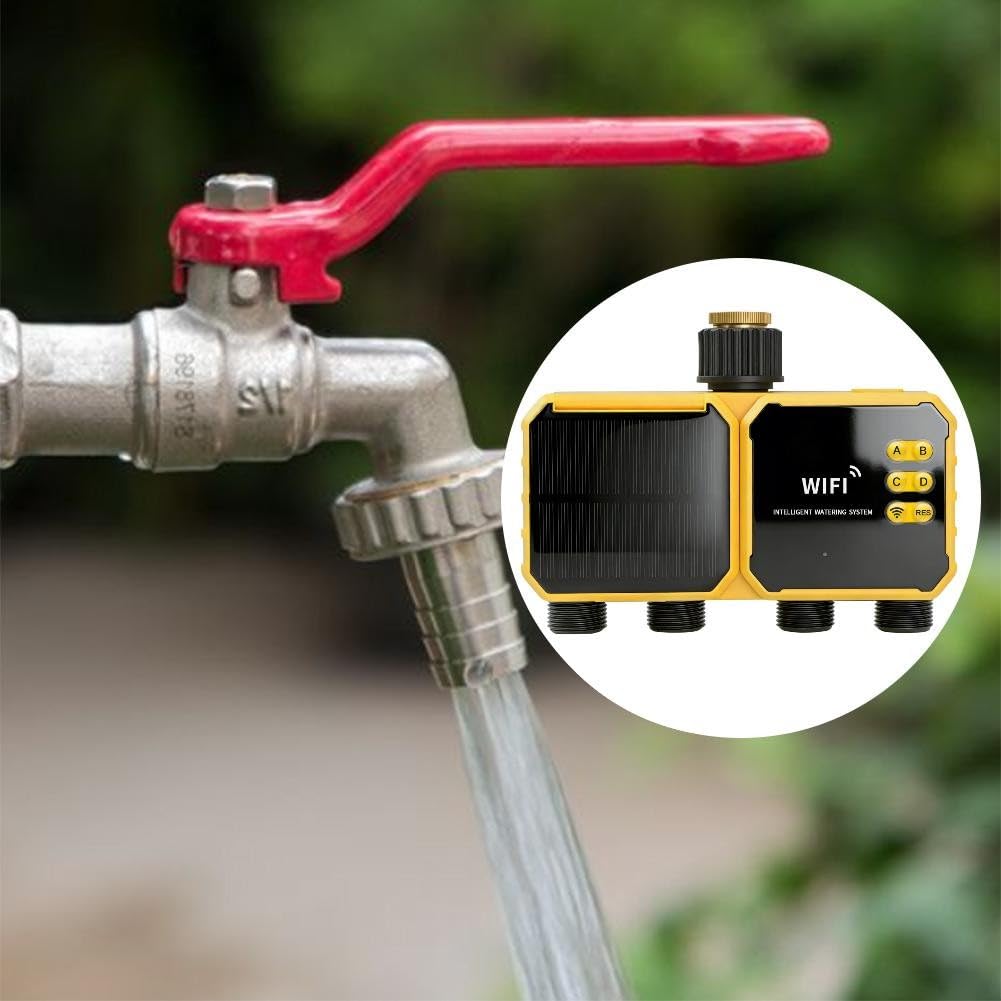 EasyByMall Smart Solar - Sistema di irrigazione a goccia, timer automatico dell'acqua a 4 vie con micro-spray, kit da giardino ricaricabile USB-C per piante da esterno