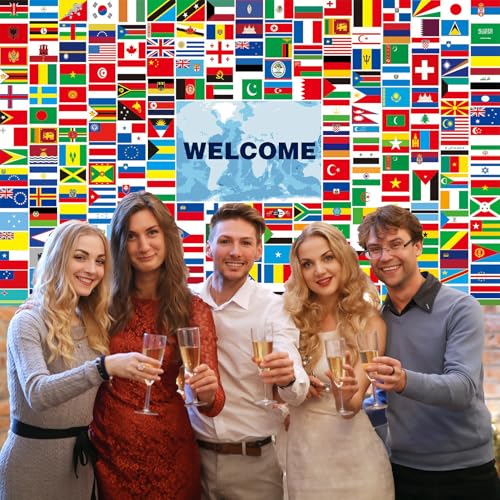 Image of World Flags Banner Decorations - 230 Country Flags, Olympic Party Welcome Backdrop, Multicultural Door Decor