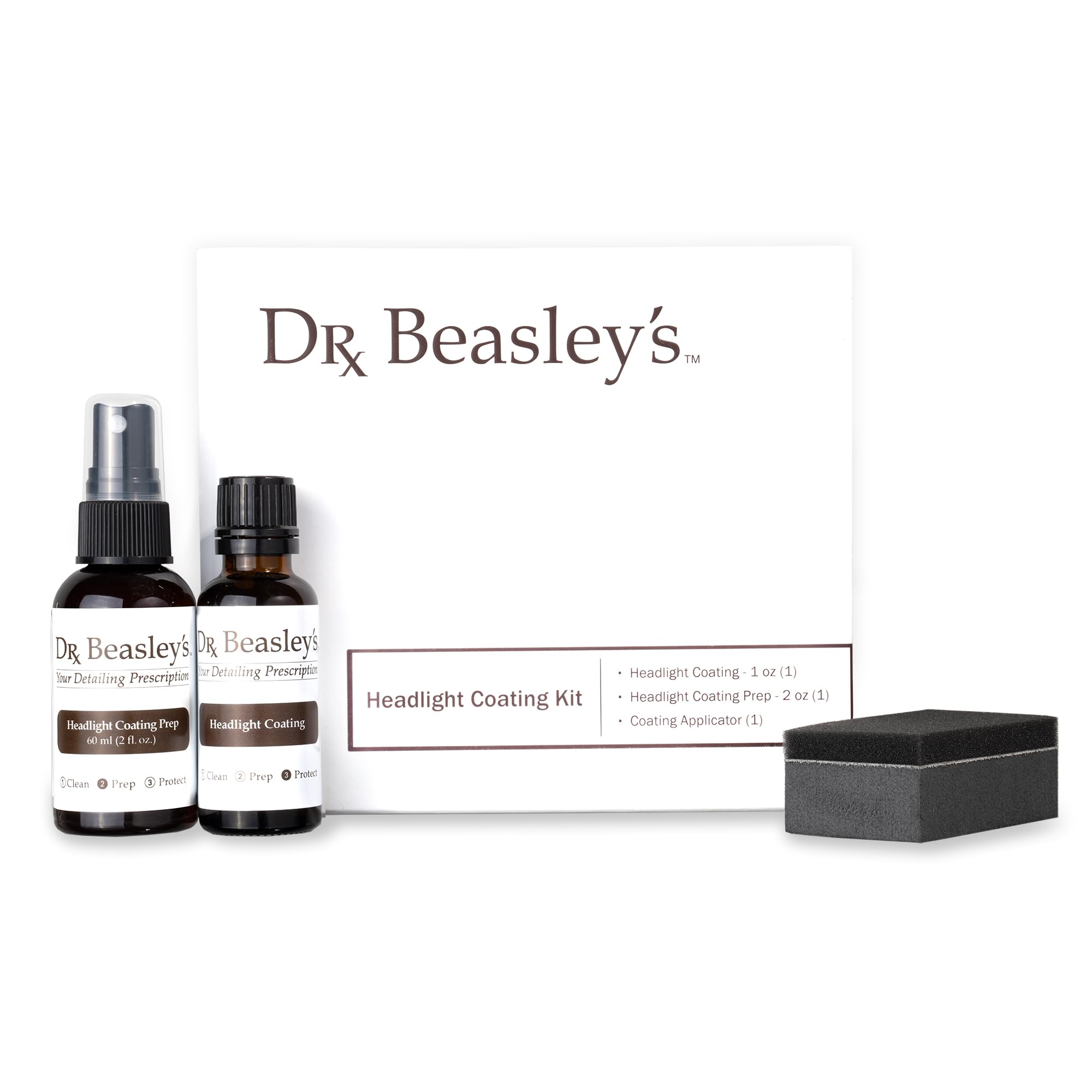 Dr. Beasley's Headlight Coating Kit for Auto - Hydrophobic Nano Ceramic Coating, Prevents Fogging and Hazing, UV Inhibitors, Easier Cleaning, Sheets Liquids, Blocks Contaminants